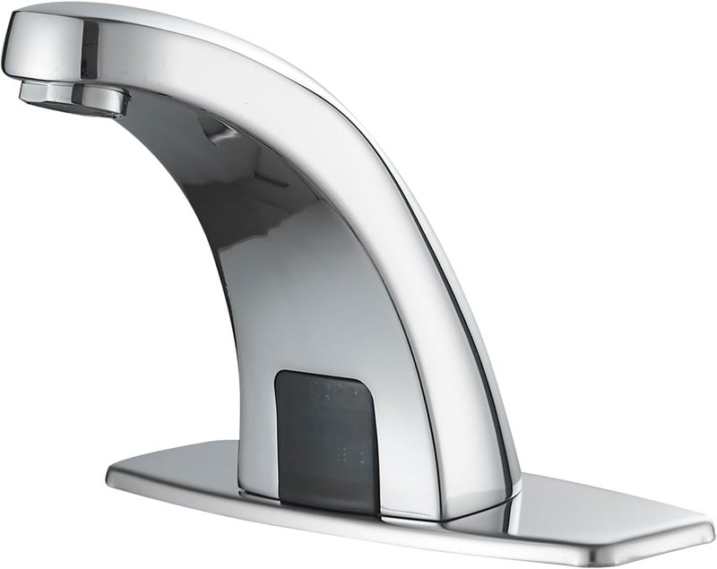 BATHFINESSE Touchless Bathroom Sink Faucet Commercial Infrared Motion Sensor, Battery or Plug-in Powered, Hot & Cold Mixer Tap, Hands-Free Faucet with Hole Cover Plate, Chrome - Image 1